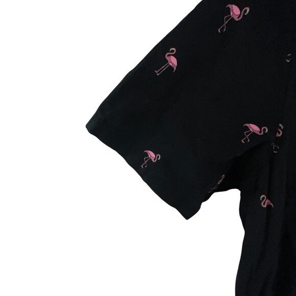Hurley Black Button-Up Shirt Pink Flamingo Print Short Sleeves Casual Vacation L - Picture 8 of 12